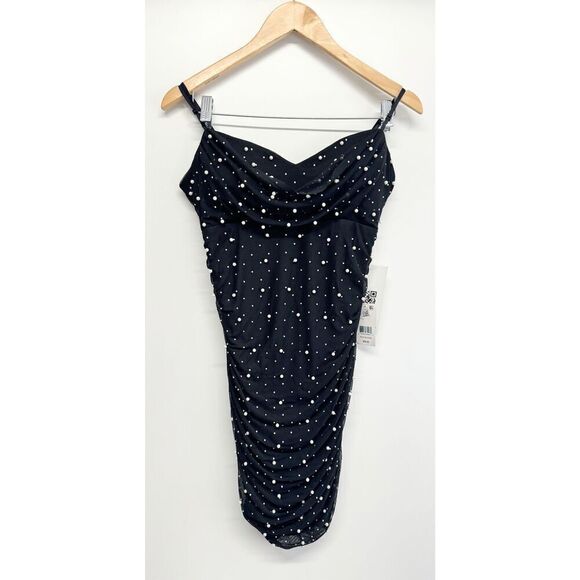 Emerald‎ Sundae Mini Black Dress Size Large Pearl Embellished Mesh Strappy NEW - Picture 2 of 8